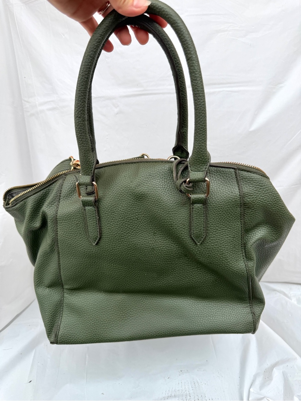JustFab Olive Green Pebbled Faux Leather Satchel Tote Shoulder Bag w/ Strap